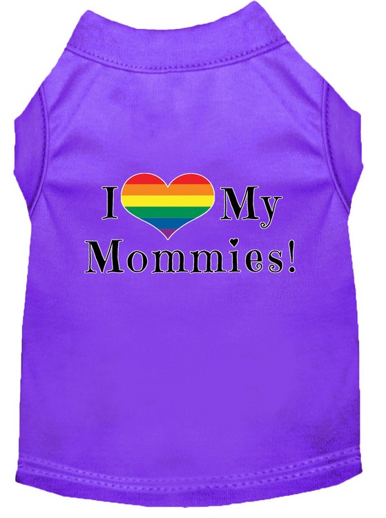 I Heart my Mommies Screen Print Dog Shirt Purple Med